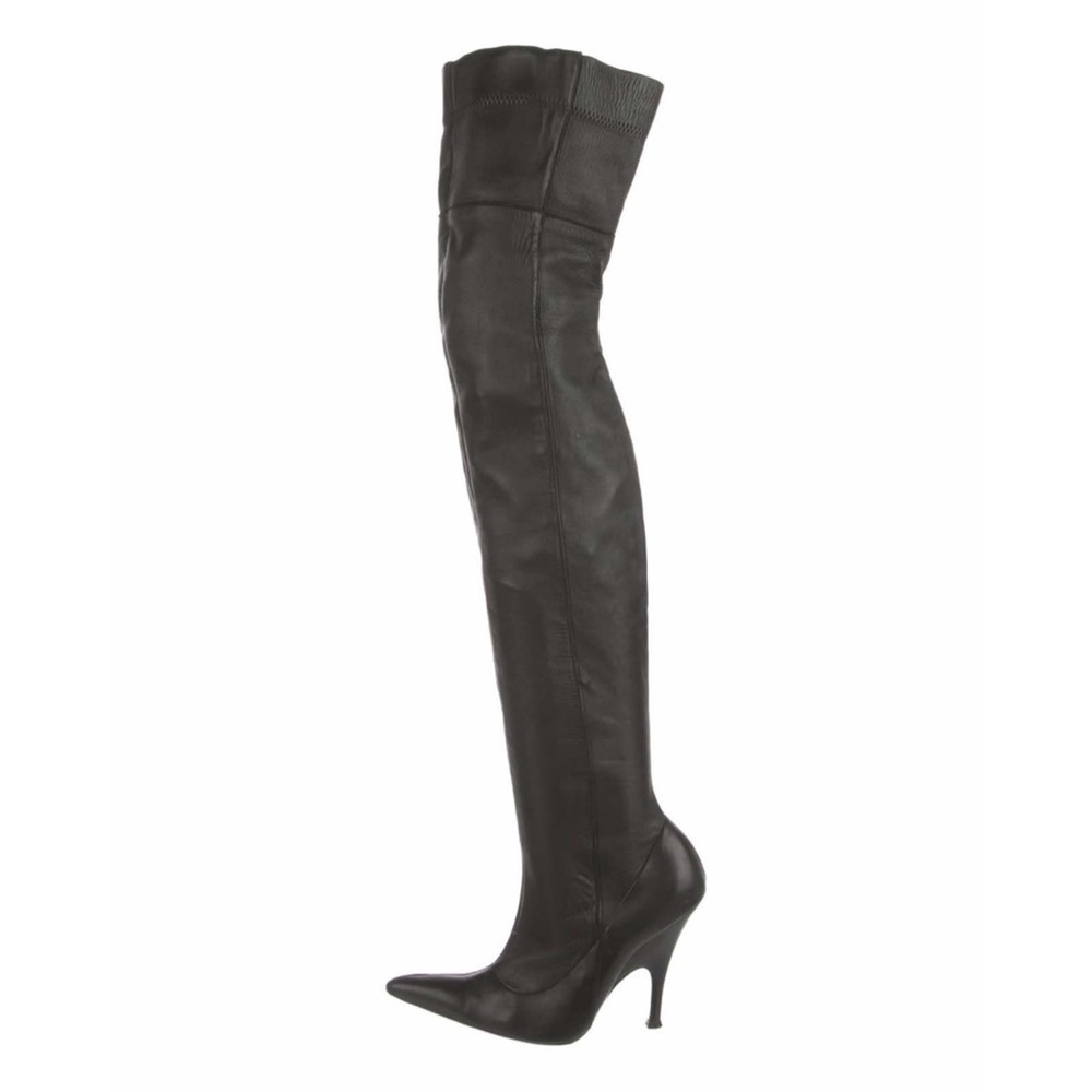 GIAFRANCO FERRE ~ VINTAGE Over-the-Knee Black Leather Pull-on Boots Sz 37 / US7